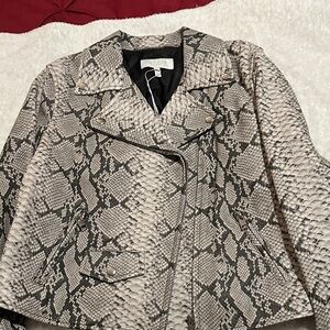 Escada Black and Cream Snake Print Leather Jacket